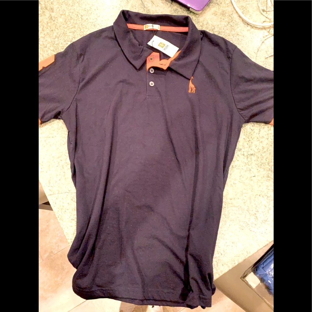NEW H2H Polo short sleeve navy blue orange “3” shirt M, giraffe logo, great gift